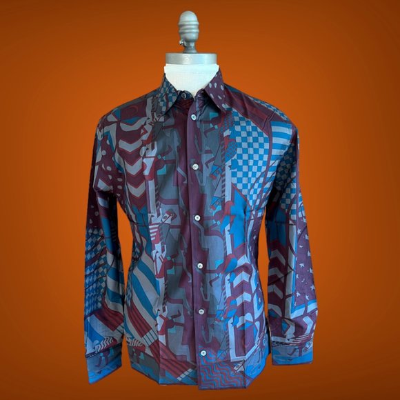 Hermes Steeple Chase Finess Shirt 15 3/4 - 40 France Brick Red Polished Cotton - Picture 13 of 14